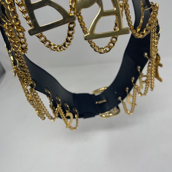 Crisca Black Leather Gold Charm Belt main image 2